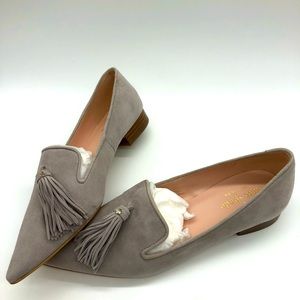 Kate Spade Madyson True Suede Pointed Tassel Flats Warm Beige 6.5